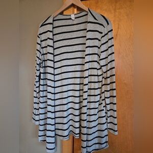 Striped Gray and Black Women's Knit Cardigan